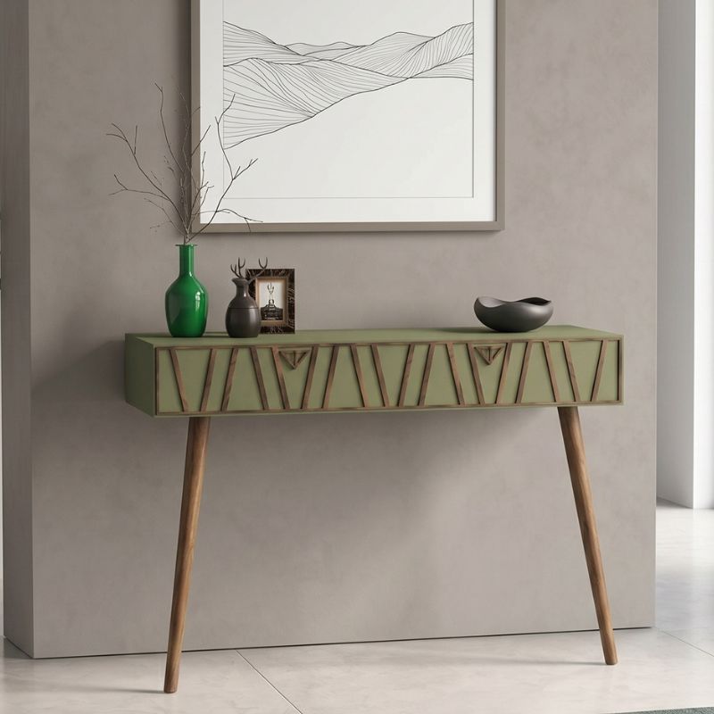 GP042-01321-0 Κονσόλα επιτοίχια Forest Megapap χρώμα λαδί - καρυδί 120x35x89,3εκ. - Image 1