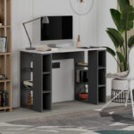 Γραφείο εργασίας Colmar Megapap χρώμα ανθρακί - λευκό 106x50x75εκ.